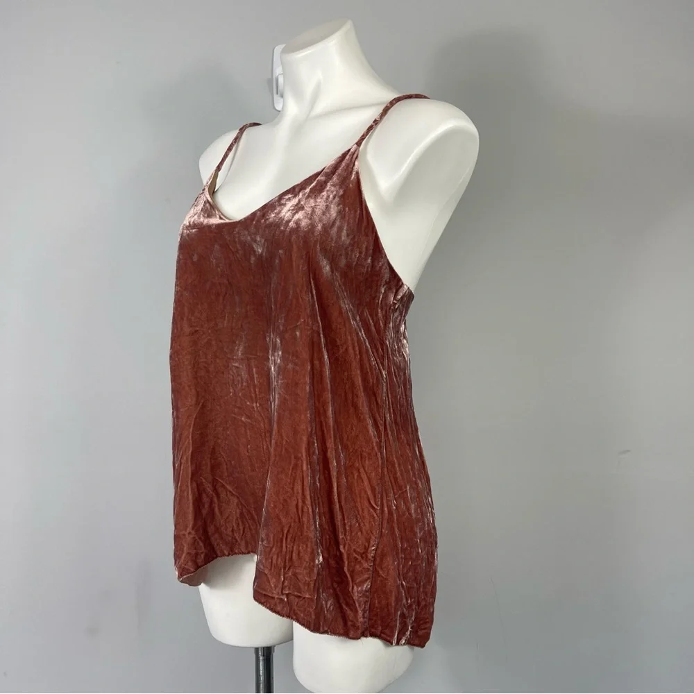 CAARA 100% Silk Crushed Velvet Spaghetti Strap Cami Camisole Top In Rust M - Picture 8 of 16
